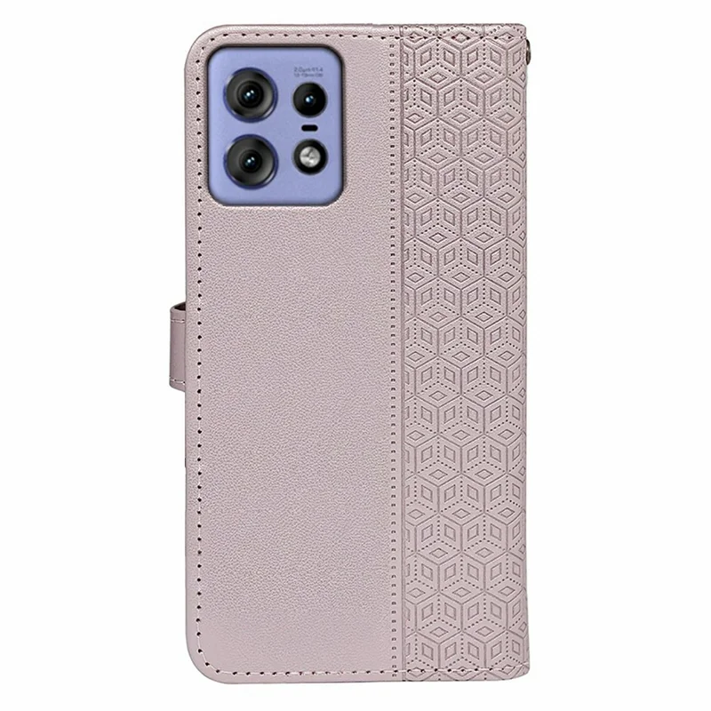For Motorola Edge 50 Pro 5G / Edge 50s Pro 5G Case Anti Scratch Splicing Imprinted Rhombus Leather Phone Cover - Rose Gold