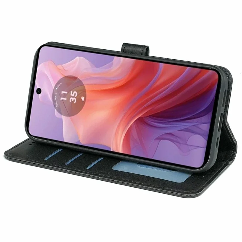 Étui de téléphone pour Motorola Moto E14 4G / G04 4G / G04s 4G / G24 4G Anti-rayures Motif Losange en Cuir Épissé - Noir