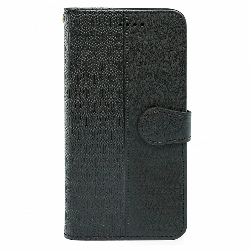Étui de téléphone pour Motorola Moto E14 4G / G04 4G / G04s 4G / G24 4G Anti-rayures Motif Losange en Cuir Épissé - Noir