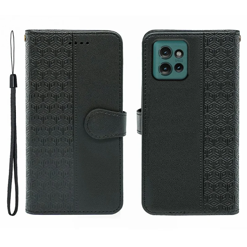 For Motorola Edge 50 5G Case Anti Scratch Splicing Imprinted Rhombus Leather Phone Cover - Black