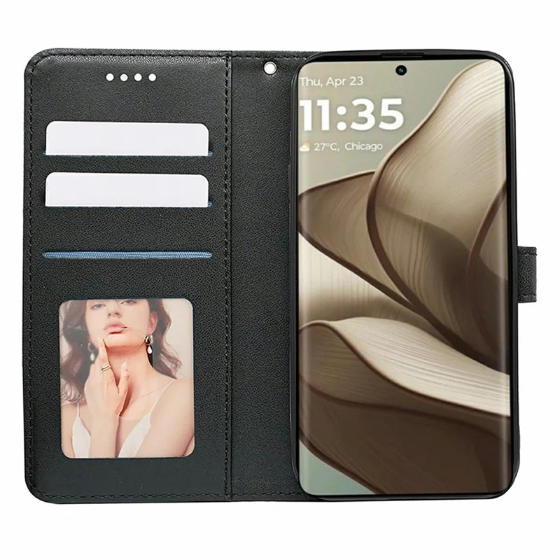 For Motorola Edge 50 5G Case Anti Scratch Splicing Imprinted Rhombus Leather Phone Cover - Black