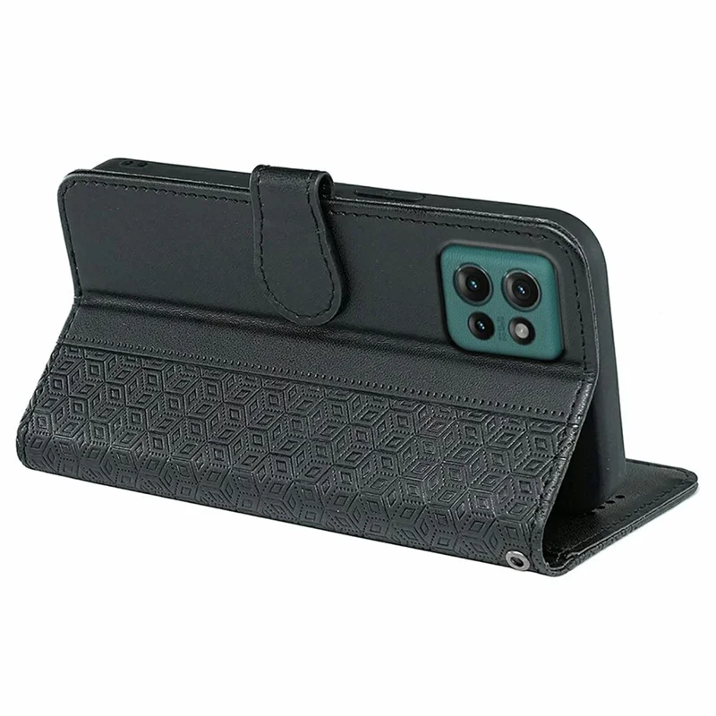 For Motorola Edge 50 5G Case Anti Scratch Splicing Imprinted Rhombus Leather Phone Cover - Black