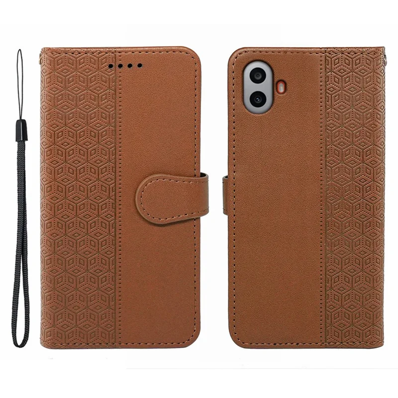 For Nothing CMF Phone 1 Case Anti Scratch Splicing Imprinted Rhombus Leather Phone Cover - Brown