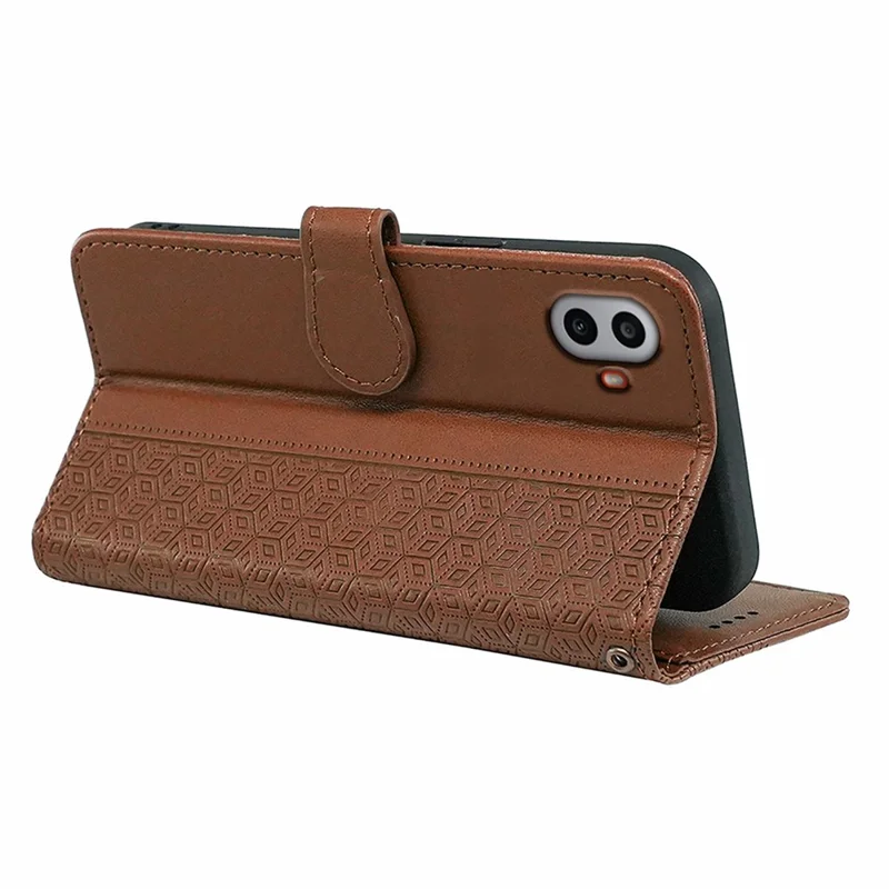 For Nothing CMF Phone 1 Case Anti Scratch Splicing Imprinted Rhombus Leather Phone Cover - Brown