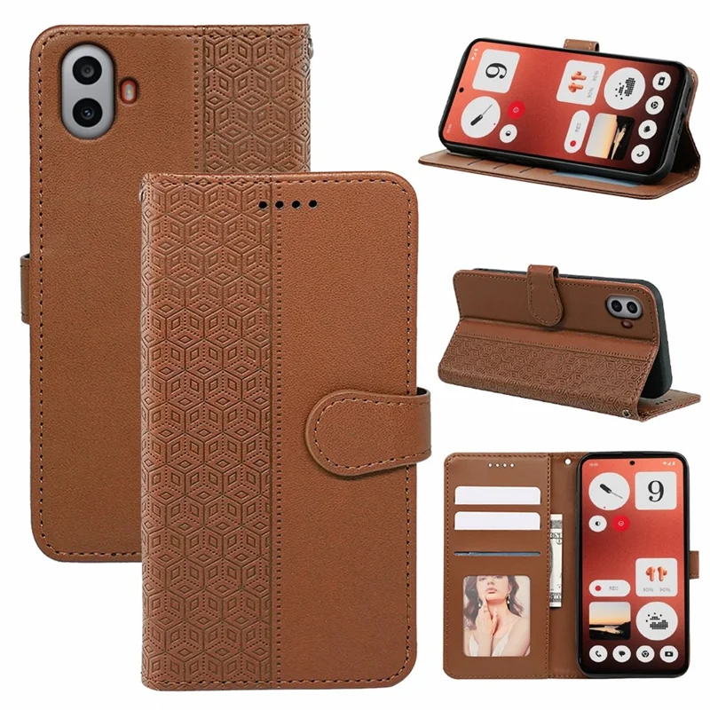 For Nothing CMF Phone 1 Case Anti Scratch Splicing Imprinted Rhombus Leather Phone Cover - Brown