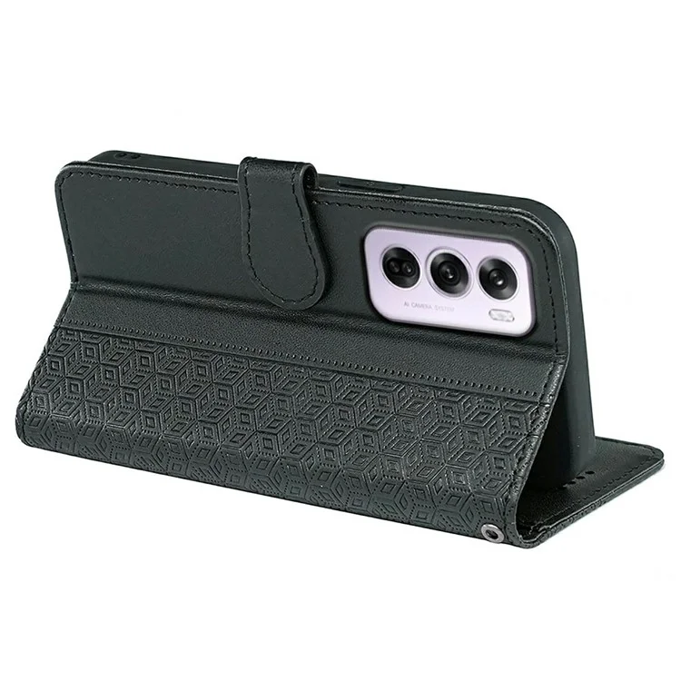 Per Oppo Reno12 Pro 5G (Globale) Cover Antigraffio con Rombi Stampati in Pelle - Nero