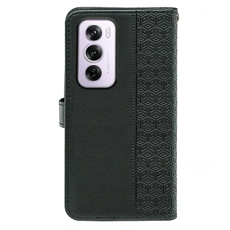 Per Oppo Reno12 Pro 5G (Globale) Cover Antigraffio con Rombi Stampati in Pelle - Nero