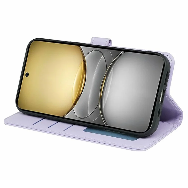 Para Realme C75 Capa Anti Arranhões Revestimento de Couro Estampado com Losango - Roxo