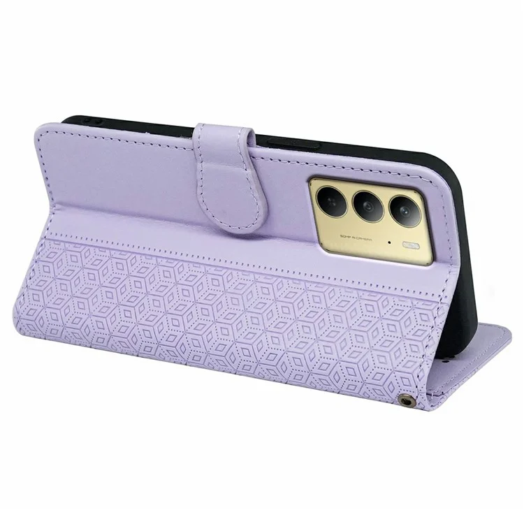 Para Realme C75 Capa Anti Arranhões Revestimento de Couro Estampado com Losango - Roxo