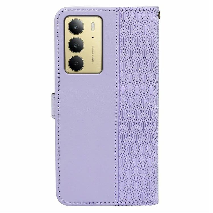 Para Realme C75 Capa Anti Arranhões Revestimento de Couro Estampado com Losango - Roxo