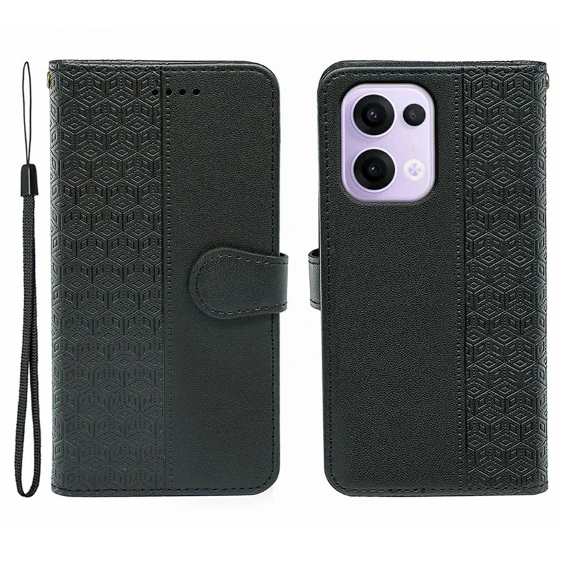For Oppo Reno13 5G (Global) Case Anti Scratch Splicing Imprinted Rhombus Leather Phone Cover - Black