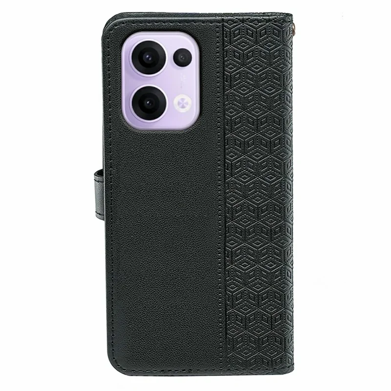 For Oppo Reno13 5G (Global) Case Anti Scratch Splicing Imprinted Rhombus Leather Phone Cover - Black