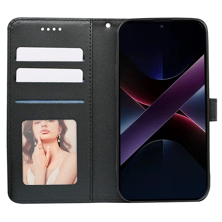 For Xiaomi Redmi Turbo 4 5G / Poco X7 Pro 5G Case Anti Scratch Splicing Imprinted Rhombus Leather Phone Cover - Black