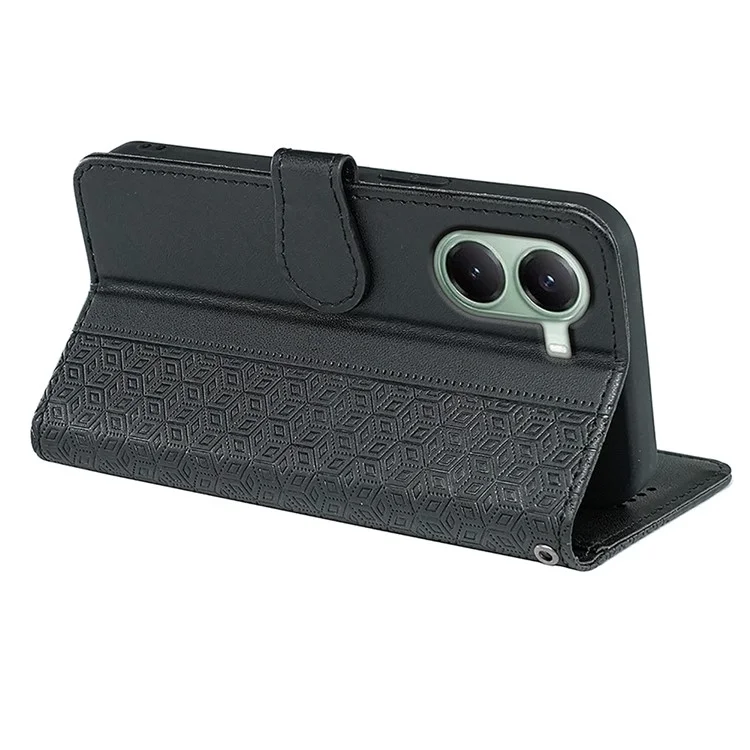 For Xiaomi Redmi Turbo 4 5G / Poco X7 Pro 5G Case Anti Scratch Splicing Imprinted Rhombus Leather Phone Cover - Black