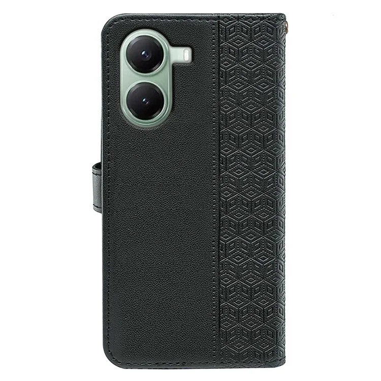 For Xiaomi Redmi Turbo 4 5G / Poco X7 Pro 5G Case Anti Scratch Splicing Imprinted Rhombus Leather Phone Cover - Black