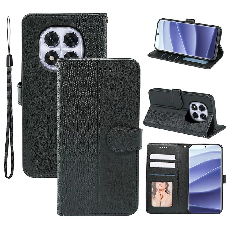 For Xiaomi Redmi Note 14 Pro 4G Case Anti Scratch Splicing Imprinted Rhombus Leather Phone Cover - Black