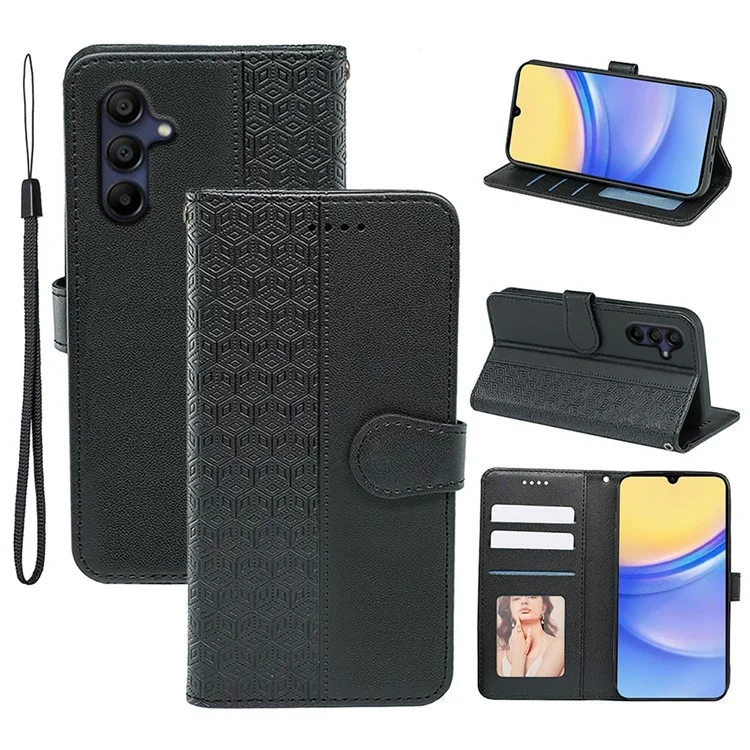 Pour Samsung Galaxy A16 5G Étui Antidérapant à Motif Losange en Cuir - Noir