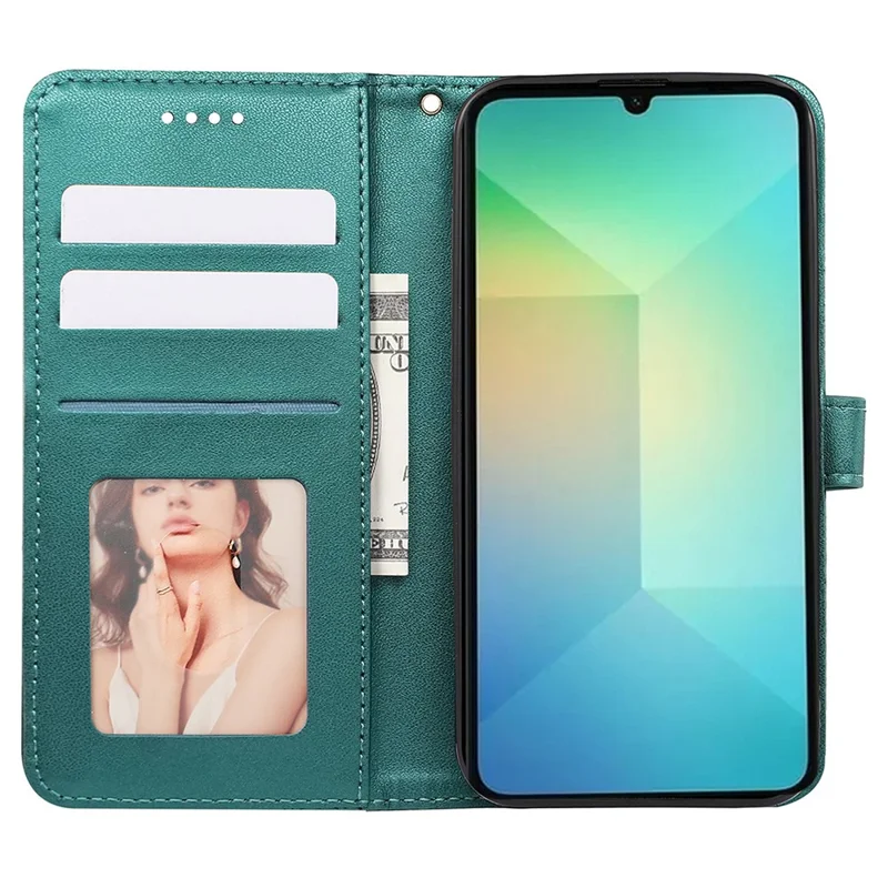 For Samsung Galaxy A06 4G Case Anti Scratch Splicing Imprinted Rhombus Leather Phone Cover - Green