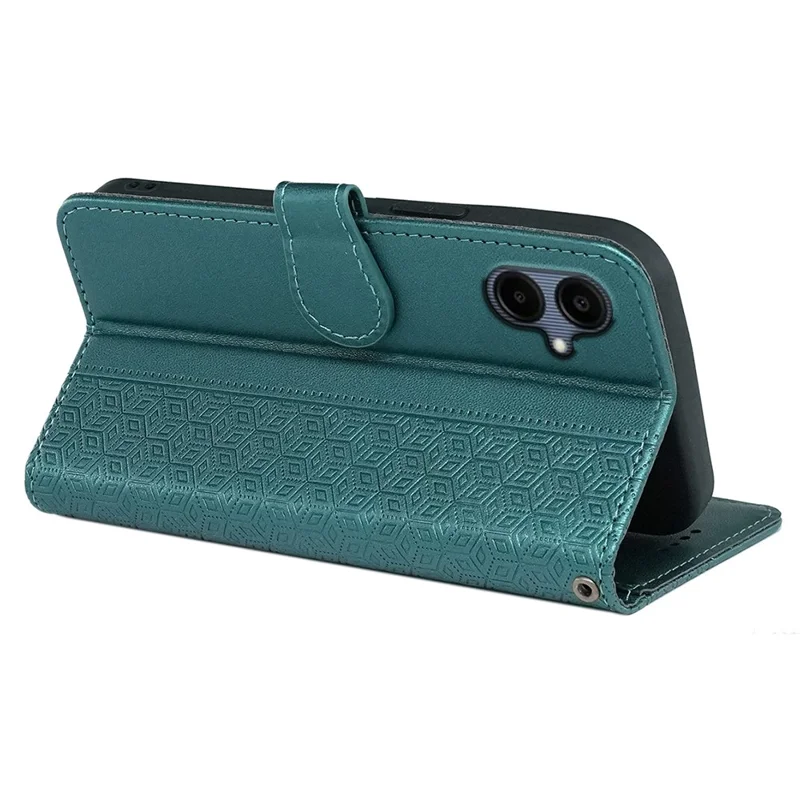 For Samsung Galaxy A06 4G Case Anti Scratch Splicing Imprinted Rhombus Leather Phone Cover - Green