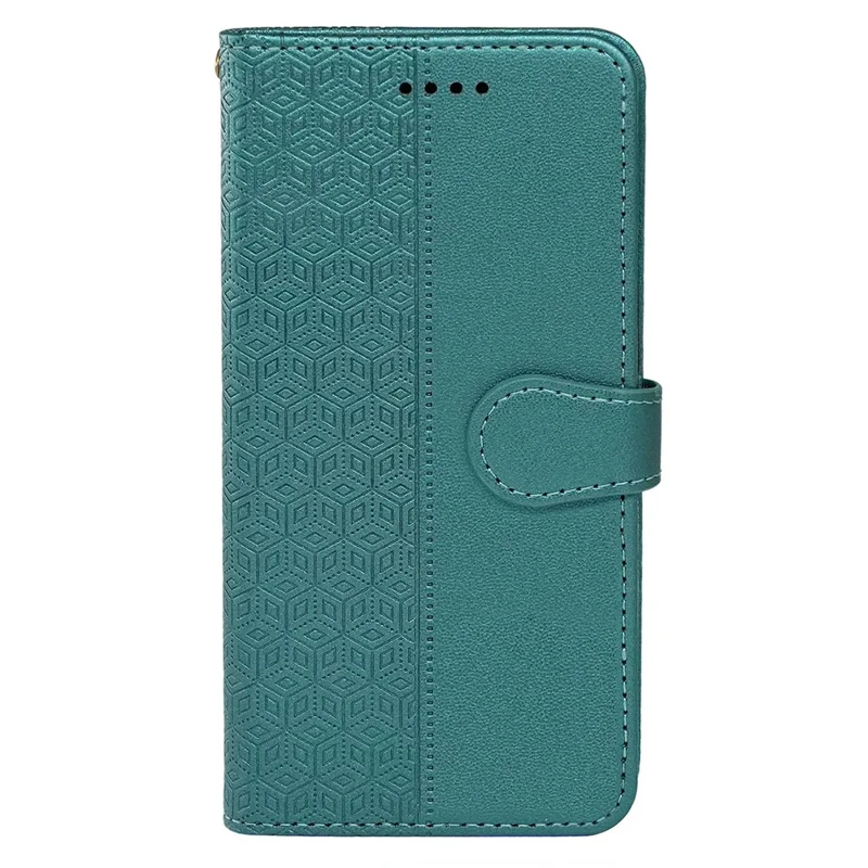 For Samsung Galaxy A06 4G Case Anti Scratch Splicing Imprinted Rhombus Leather Phone Cover - Green