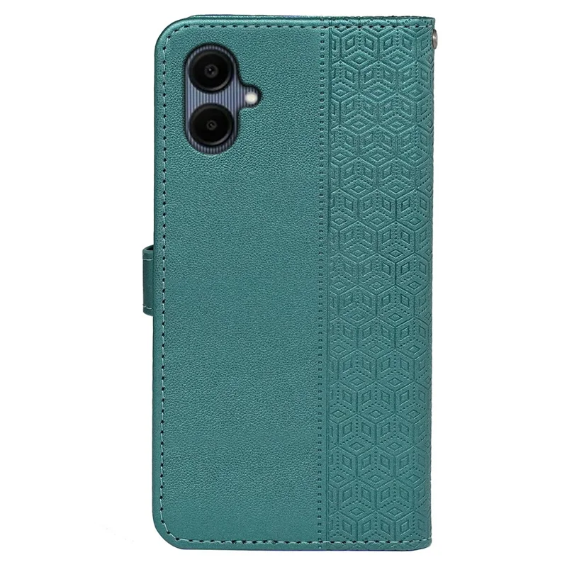 For Samsung Galaxy A06 4G Case Anti Scratch Splicing Imprinted Rhombus Leather Phone Cover - Green