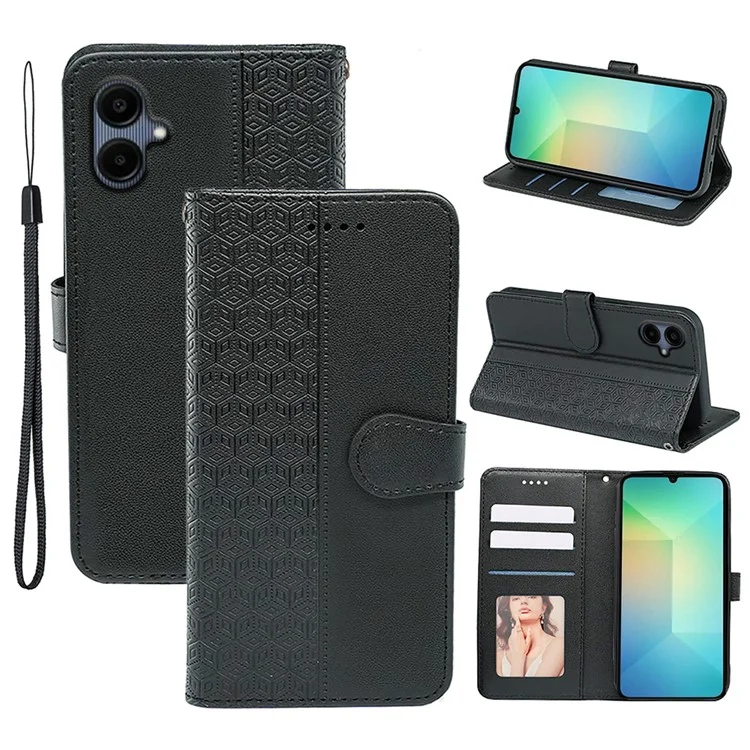 Pour Samsung Galaxy A06 5G Étui Antidérapant avec Motif Losange en Cuir - Noir