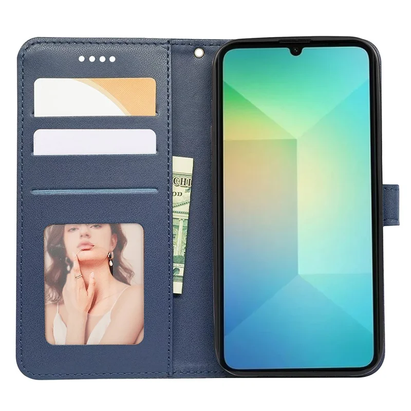 For Samsung Galaxy A06 5G Case Anti Scratch Splicing Imprinted Rhombus Leather Phone Cover - Blue