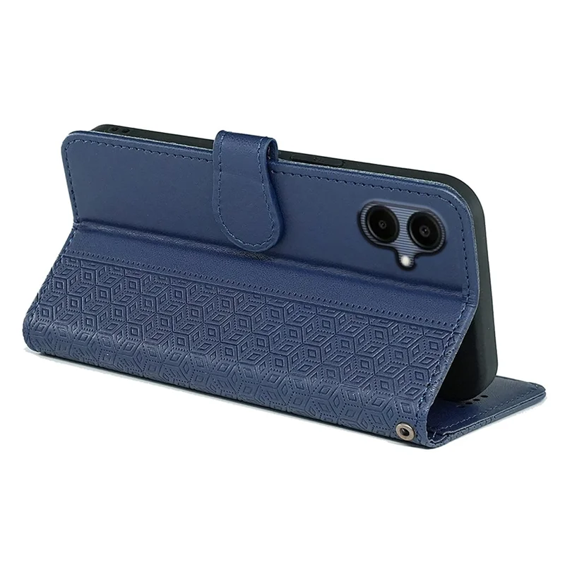For Samsung Galaxy A06 5G Case Anti Scratch Splicing Imprinted Rhombus Leather Phone Cover - Blue