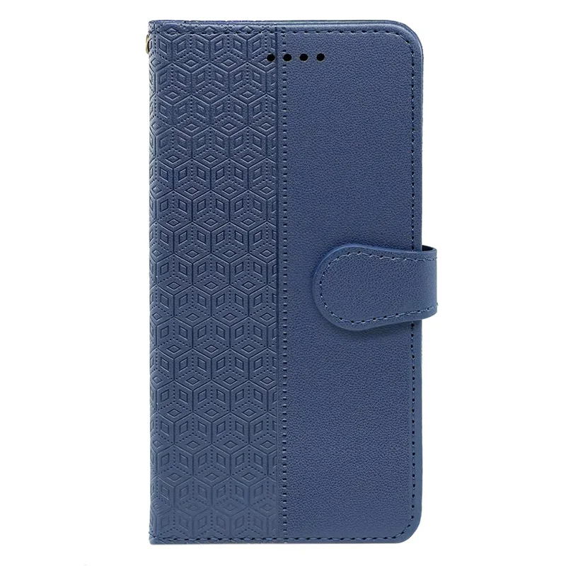 For Samsung Galaxy A06 5G Case Anti Scratch Splicing Imprinted Rhombus Leather Phone Cover - Blue
