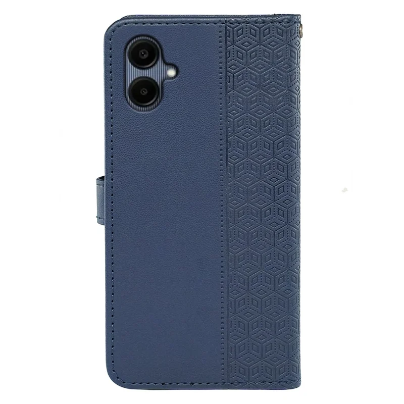 For Samsung Galaxy A06 5G Case Anti Scratch Splicing Imprinted Rhombus Leather Phone Cover - Blue