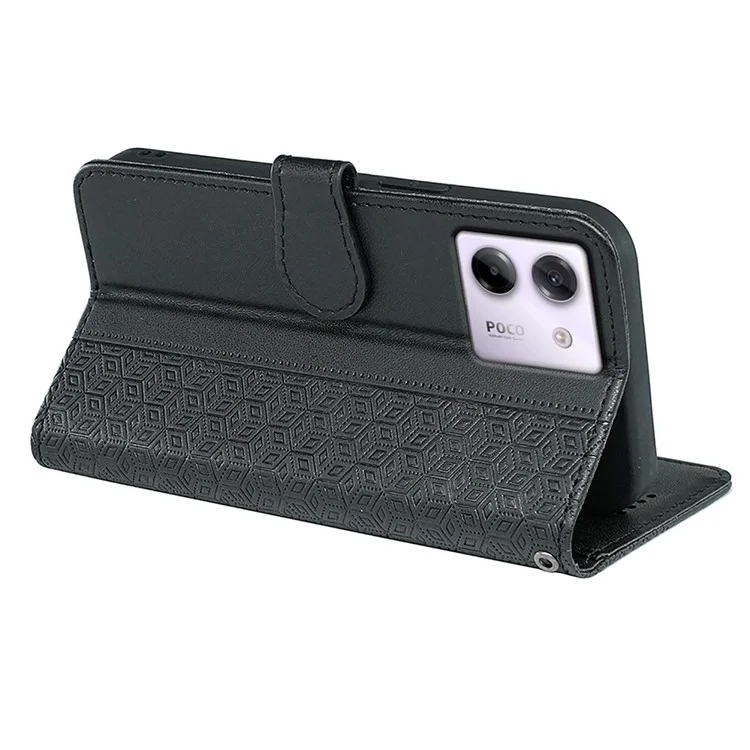 For Xiaomi Poco M7 Pro 5G Case Anti Scratch Splicing Imprinted Rhombus Leather Phone Cover - Black