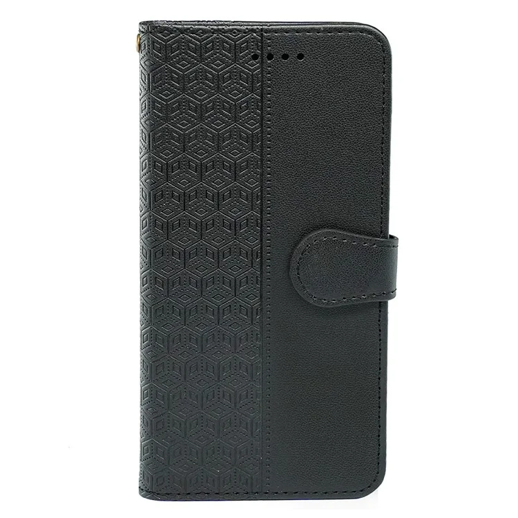 For Xiaomi Poco M7 Pro 5G Case Anti Scratch Splicing Imprinted Rhombus Leather Phone Cover - Black