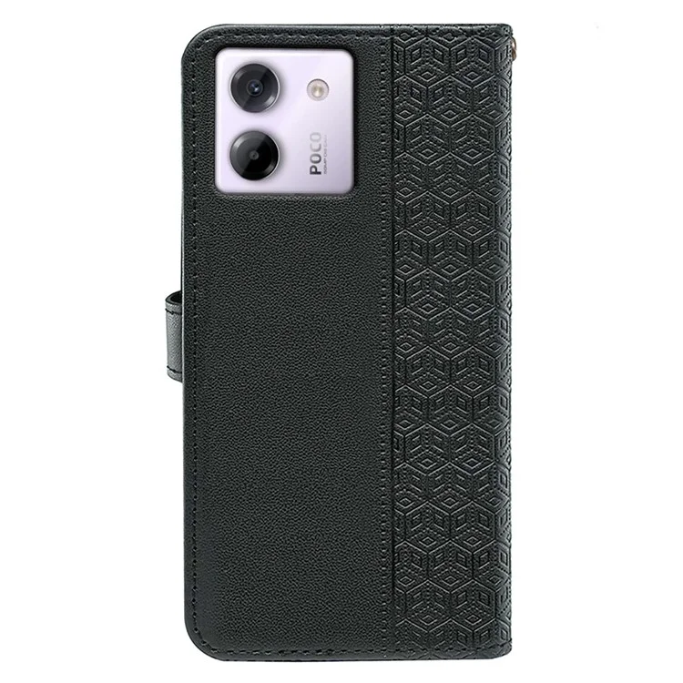 For Xiaomi Poco M7 Pro 5G Case Anti Scratch Splicing Imprinted Rhombus Leather Phone Cover - Black