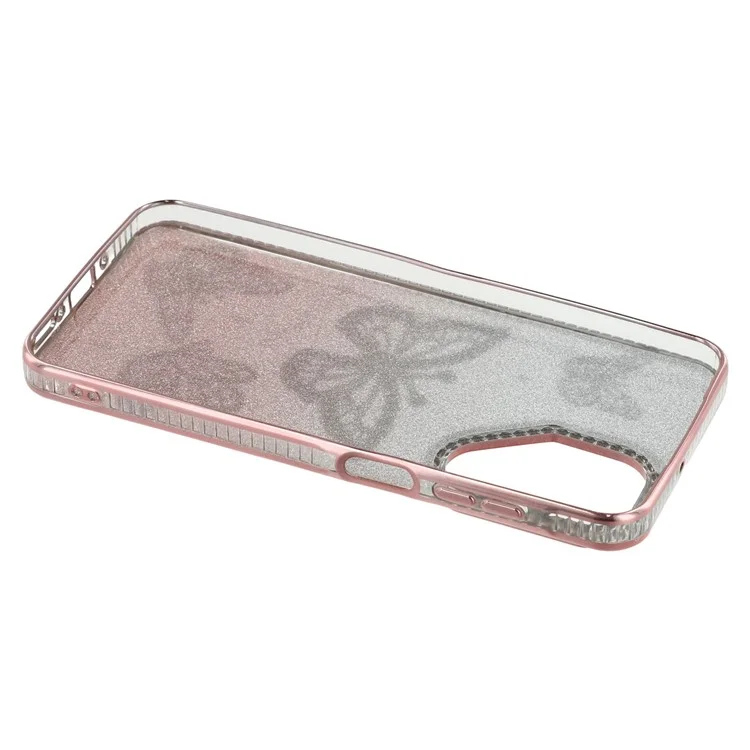 For Samsung Galaxy A26 5G Case Rhinestones Decor 3D Butterfly TPU Phone Cover with Glitter Paper - Pink