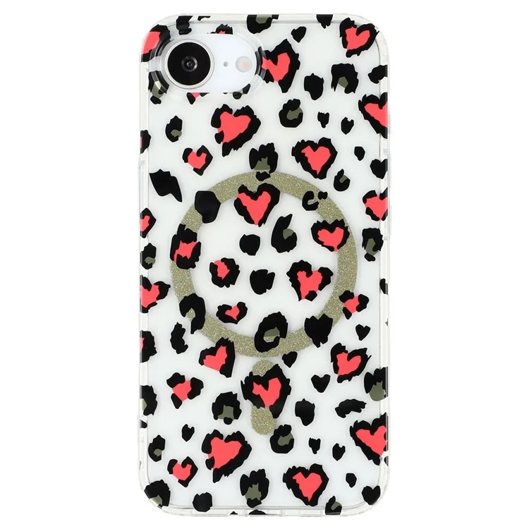 For iPhone 16e Magnetic Case Clear Anti-Yellowing PC + TPU Phone Back Cover Leopard Print Design - Red
