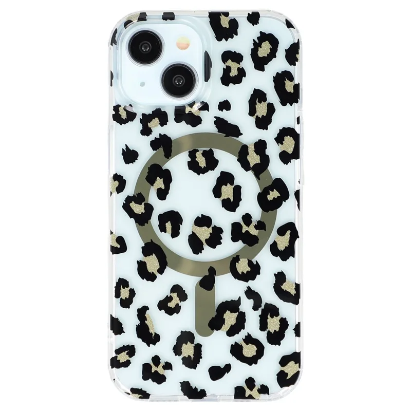 iPhone 15 Magnetic Case Leopard Print Design TPU PC Double Layer Electroplated Anti Yellow Shockproof Corner