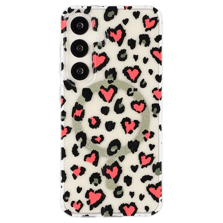 For Samsung Galaxy S25+ Magnetic Case Clear Anti-Yellowing PC + TPU Phone Back Cover Leopard Print Design - Red