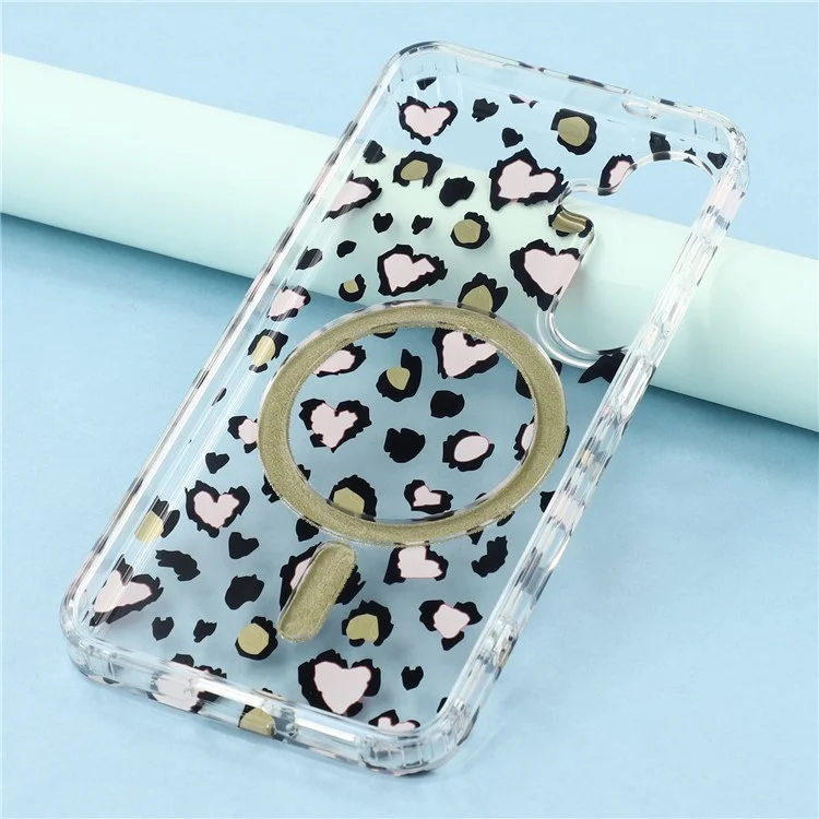 For Samsung Galaxy S25+ Magnetic Case Clear Anti-Yellowing PC + TPU Phone Back Cover Leopard Print Design - Red