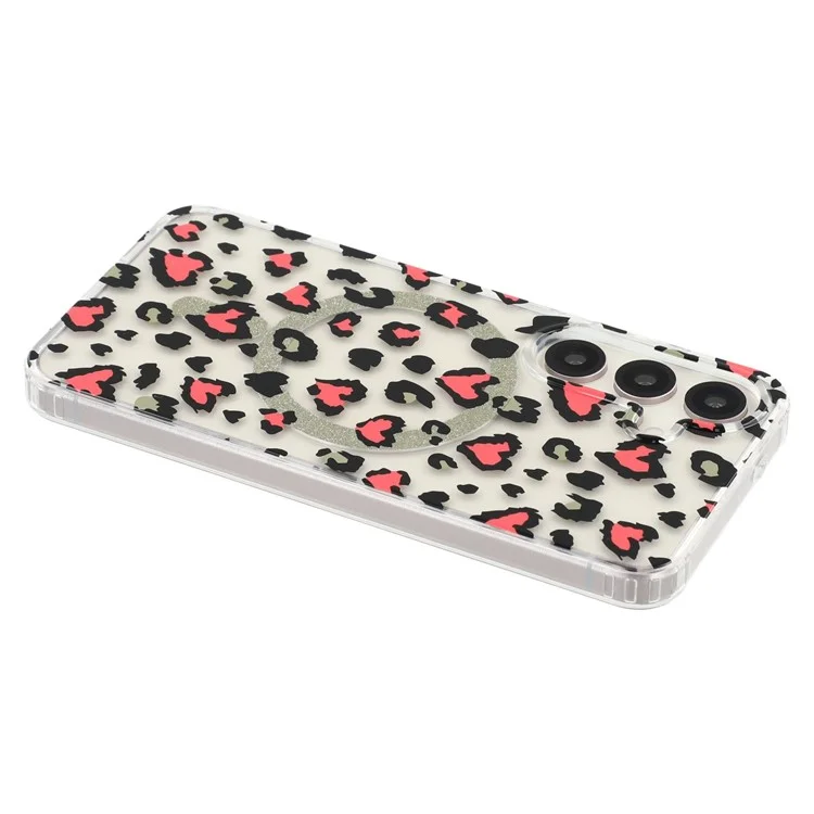 For Samsung Galaxy S25 Magnetic Case Clear Anti-Yellowing PC + TPU Phone Back Cover Leopard Print Design - Red