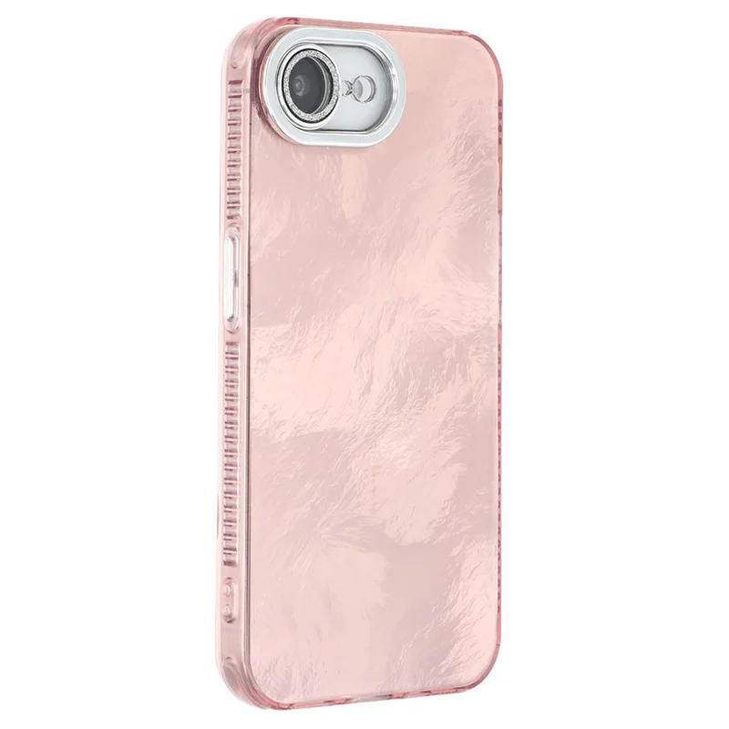For iPhone 16e Case IMD Design Shockproof PC+TPU Phone Cover with Glass Lens Film - Foil Pattern / Rose Gold