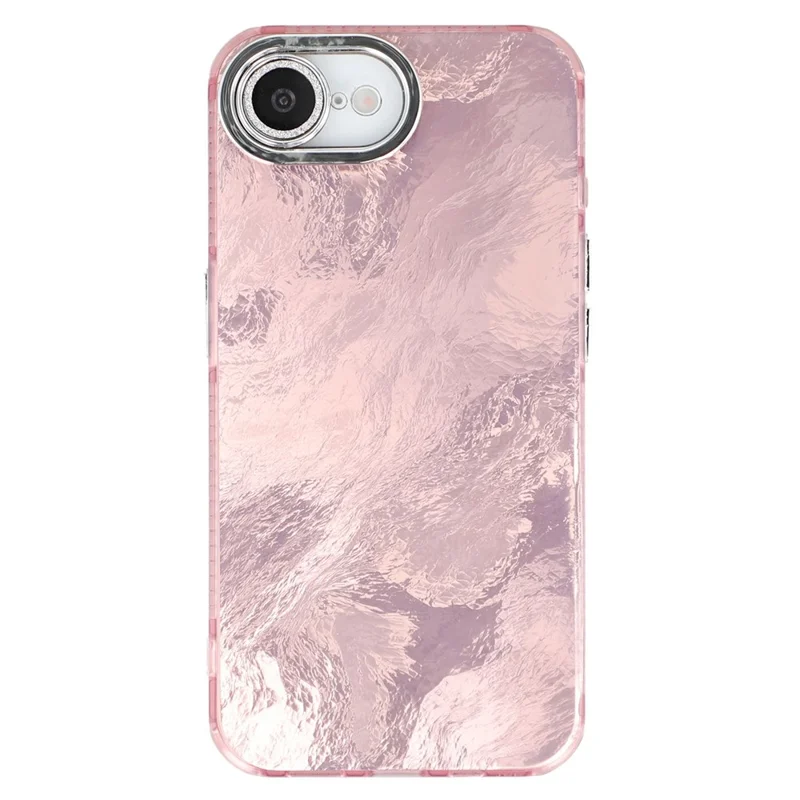 For iPhone 16e Case IMD Design Shockproof PC+TPU Phone Cover with Glass Lens Film - Foil Pattern / Rose Gold