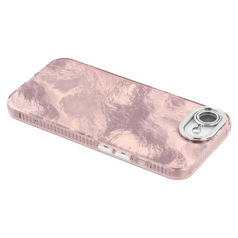 For iPhone 16e Case IMD Design Shockproof PC+TPU Phone Cover with Glass Lens Film - Foil Pattern / Rose Gold
