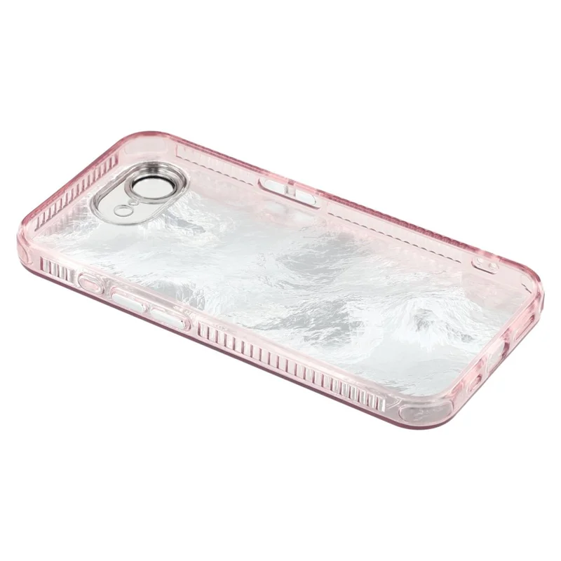 For iPhone 16e Case IMD Design Shockproof PC+TPU Phone Cover with Glass Lens Film - Foil Pattern / Rose Gold