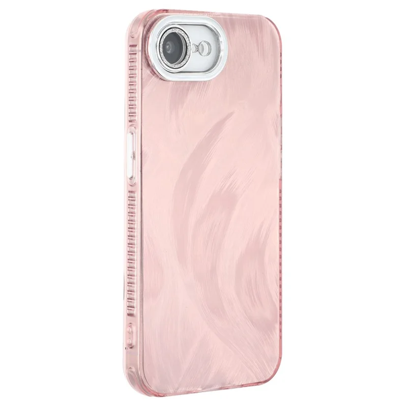 For iPhone 17e / 16e Case IMD Design Shockproof PC+TPU Phone Cover with Glass Lens Film - Feather Pattern / Rose Gold