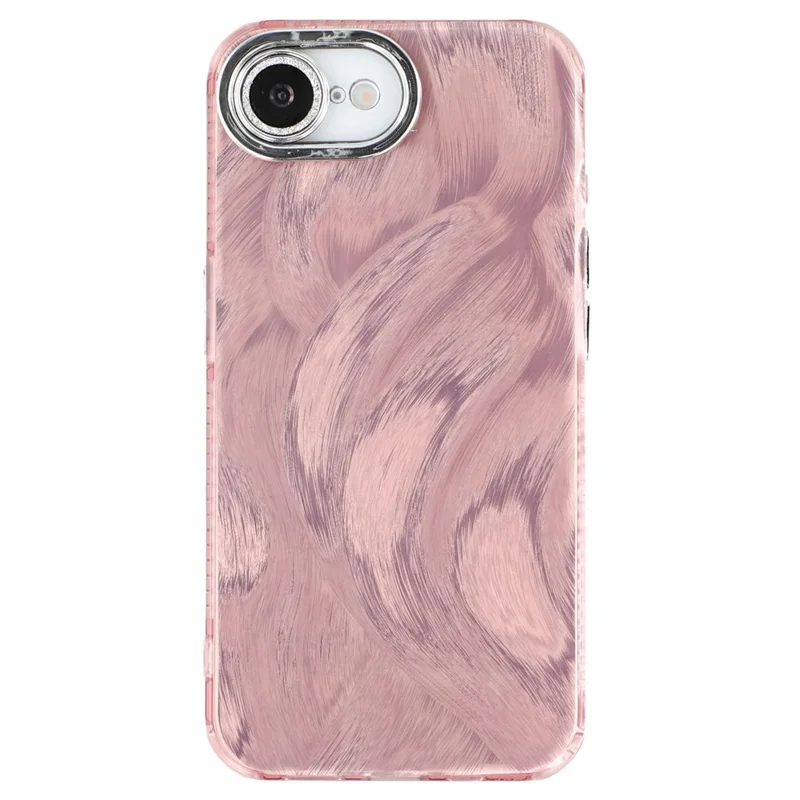 For iPhone 17e / 16e Case IMD Design Shockproof PC+TPU Phone Cover with Glass Lens Film - Feather Pattern / Rose Gold