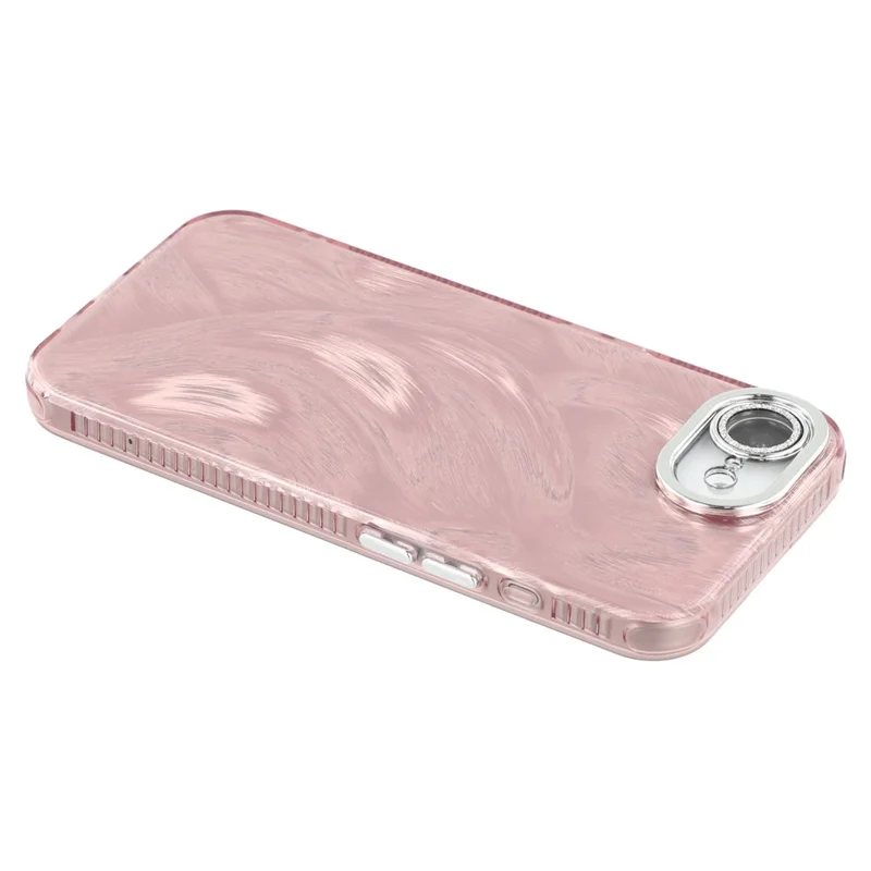 For iPhone 17e / 16e Case IMD Design Shockproof PC+TPU Phone Cover with Glass Lens Film - Feather Pattern / Rose Gold