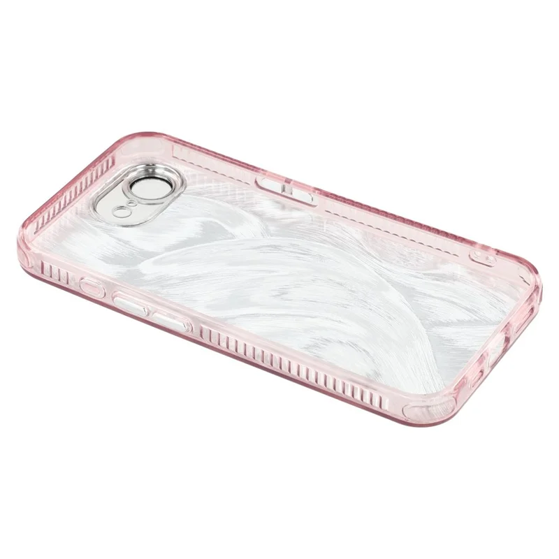 For iPhone 17e / 16e Case IMD Design Shockproof PC+TPU Phone Cover with Glass Lens Film - Feather Pattern / Rose Gold