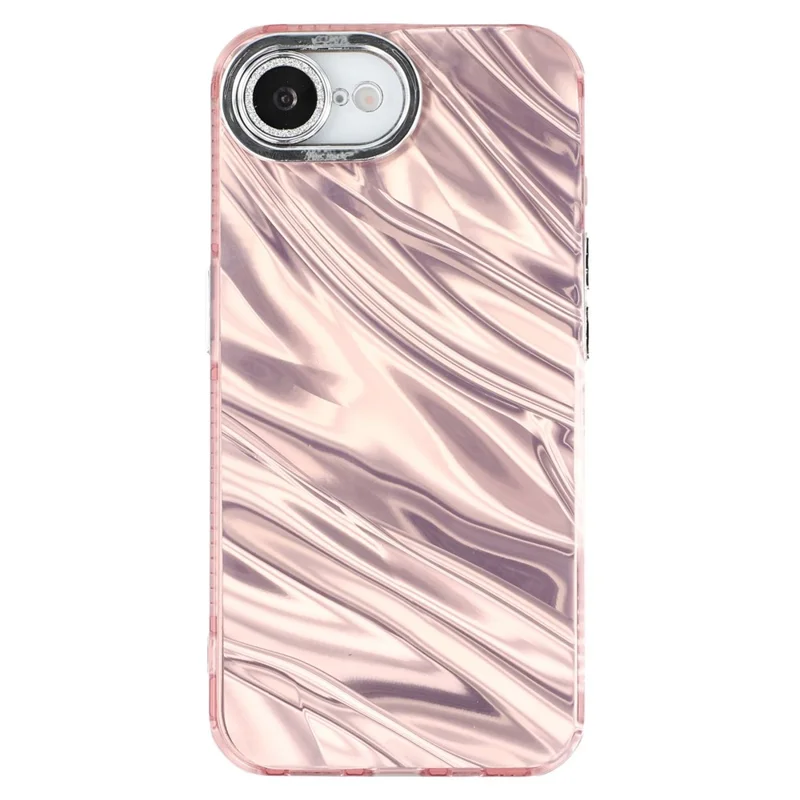 For iPhone 17e / 16e Case IMD Design Shockproof PC+TPU Phone Cover with Glass Lens Film - Ripple Pattern / Rose Gold