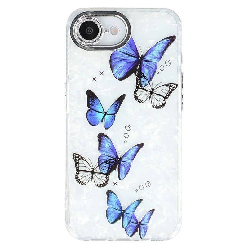 For iPhone 16e Case Electroplated Floral Pattern IMD TPU+PC Phone Back Cover with Glass Lens Film - HU3