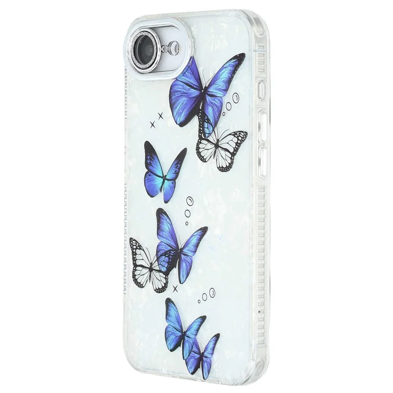 For iPhone 16e Case Electroplated Floral Pattern IMD TPU+PC Phone Back Cover with Glass Lens Film - HU3